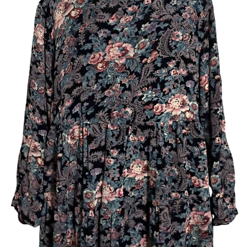 Vintage Nostalgia Floral Tiered Boho Maxi Midi Dress M Black Multicolor Gauzy 10 - Picture 8 of 16